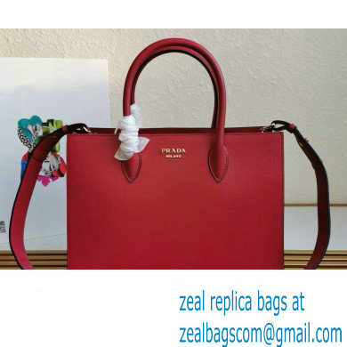 Prada Large Saffiano Leather Handbag 1ba153 Red 2023 - Click Image to Close