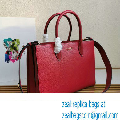 Prada Large Saffiano Leather Handbag 1ba153 Red 2023 - Click Image to Close