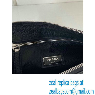 Prada Leather Pouch Clutch Bag 2NE009 Enameled metal triangle logo Black/Silver - Click Image to Close