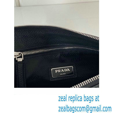 Prada Leather Pouch Clutch Bag 2NE009 Enameled metal triangle logo Black/Silver