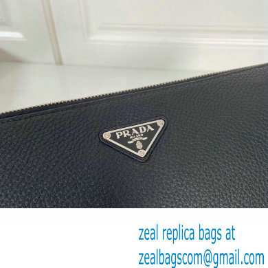 Prada Leather Pouch Clutch Bag 2NE009 Enameled metal triangle logo Black/Silver