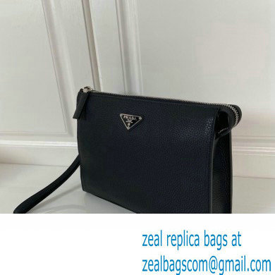 Prada Leather Pouch Clutch Bag 2NE009 Enameled metal triangle logo Black/Silver