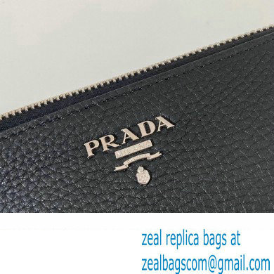 Prada Leather Pouch Clutch Bag 2NE009 metal lettering logo Black/Silver - Click Image to Close