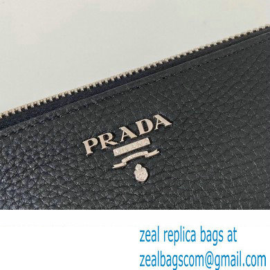 Prada Leather Pouch Clutch Bag 2NE009 metal lettering logo Black/Silver