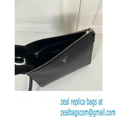 Prada Leather Pouch Clutch Bag 2NE009 metal lettering logo Black/Silver - Click Image to Close