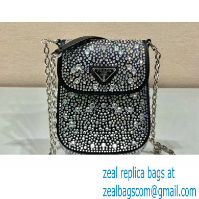 Prada Mini Cleo bag with Crystals 1BH185 Black 2023 - Click Image to Close