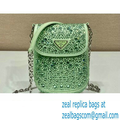 Prada Mini Cleo bag with Crystals 1BH185 Green 2023 - Click Image to Close