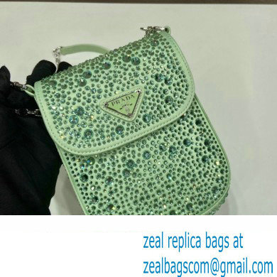 Prada Mini Cleo bag with Crystals 1BH185 Green 2023 - Click Image to Close