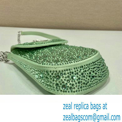 Prada Mini Cleo bag with Crystals 1BH185 Green 2023 - Click Image to Close