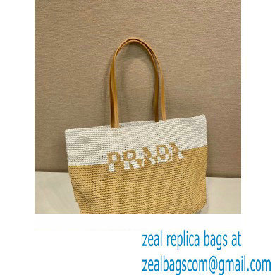 Prada Raffia and leather tote bag 1BG442 Tan/white