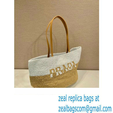 Prada Raffia and leather tote bag 1BG442 Tan/white