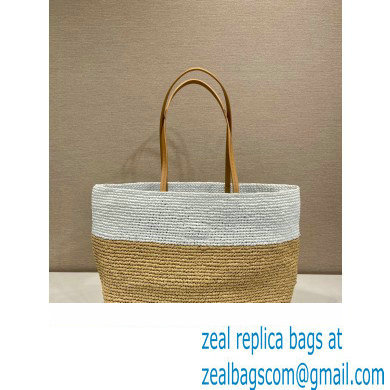 Prada Raffia and leather tote bag 1BG442 Tan/white