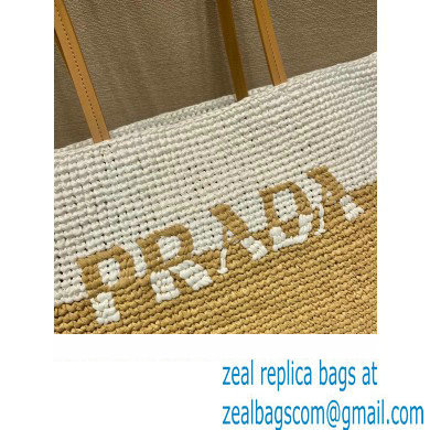Prada Raffia and leather tote bag 1BG442 Tan/white - Click Image to Close