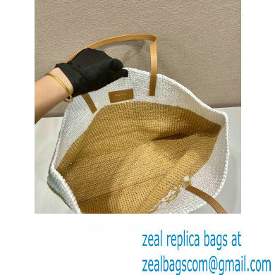 Prada Raffia and leather tote bag 1BG442 Tan/white