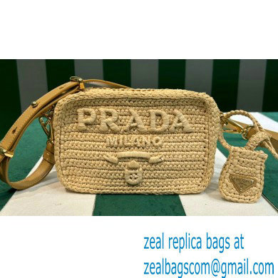 Prada Raffia-effect yarn Crochet shoulder bag 1BH196 Natural - Click Image to Close