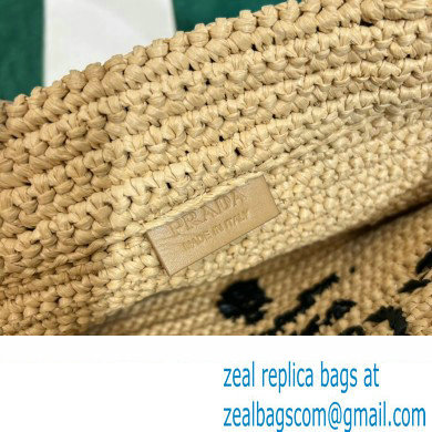 Prada Raffia-effect yarn Small crochet tote bag 1BG422 Beige/White/Purple