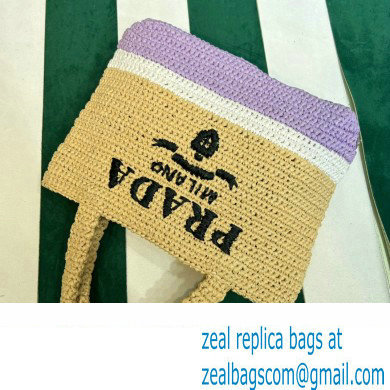 Prada Raffia-effect yarn Small crochet tote bag 1BG422 Beige/White/Purple