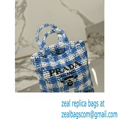 Prada Raffia-effect yarn Small crochet tote bag 1BG422 White/Blue