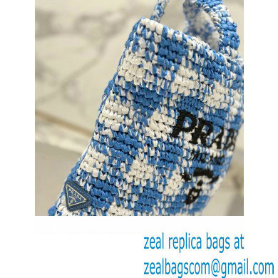 Prada Raffia-effect yarn Small crochet tote bag 1BG422 White/Blue