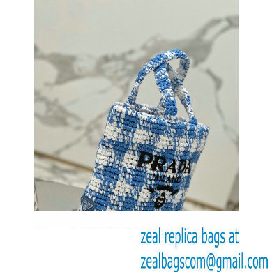 Prada Raffia-effect yarn Small crochet tote bag 1BG422 White/Blue