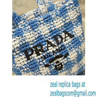 Prada Raffia-effect yarn Small crochet tote bag 1BG422 White/Blue