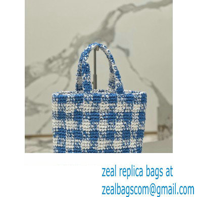 Prada Raffia-effect yarn Small crochet tote bag 1BG422 White/Blue