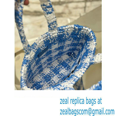 Prada Raffia-effect yarn Small crochet tote bag 1BG422 White/Blue