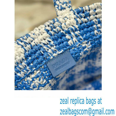 Prada Raffia-effect yarn Small crochet tote bag 1BG422 White/Blue