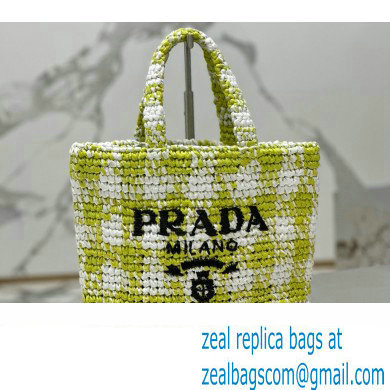 Prada Raffia-effect yarn Small crochet tote bag 1BG422 White/Green