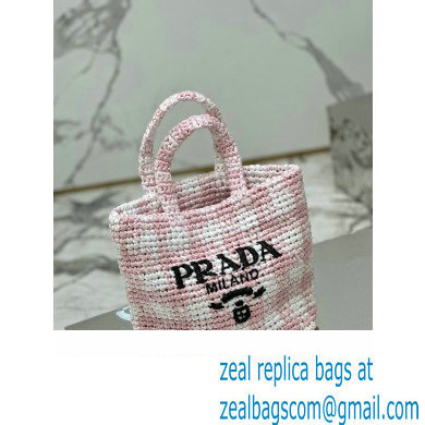 Prada Raffia-effect yarn Small crochet tote bag 1BG422 White/Pink