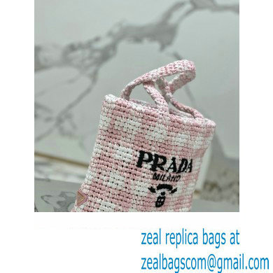 Prada Raffia-effect yarn Small crochet tote bag 1BG422 White/Pink