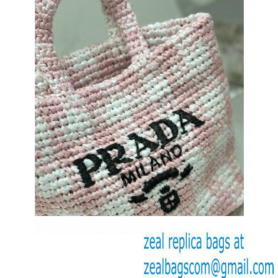 Prada Raffia-effect yarn Small crochet tote bag 1BG422 White/Pink