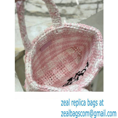 Prada Raffia-effect yarn Small crochet tote bag 1BG422 White/Pink