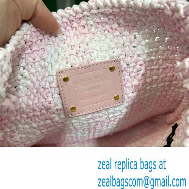 Prada Raffia-effect yarn crochet tote bag 1BC184 White/Pink