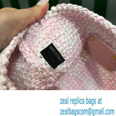 Prada Raffia-effect yarn crochet tote bag 1BC184 White/Pink - Click Image to Close