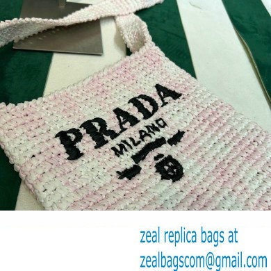 Prada Raffia-effect yarn crochet tote bag 1BC184 White/Pink - Click Image to Close
