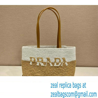 Prada Raffia tote bag 1BG454 Tan/white