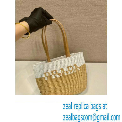 Prada Raffia tote bag 1BG454 Tan/white