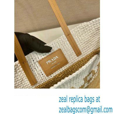 Prada Raffia tote bag 1BG454 Tan/white