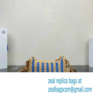 Prada Re-Edition 2005 crochet raffia shoulder bag 1BH204 Beige/Blue 2023 - Click Image to Close