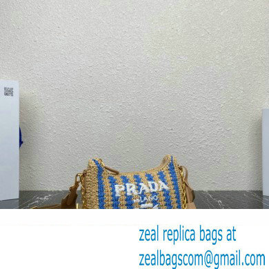 Prada Re-Edition 2005 crochet raffia shoulder bag 1BH204 Beige/Blue 2023