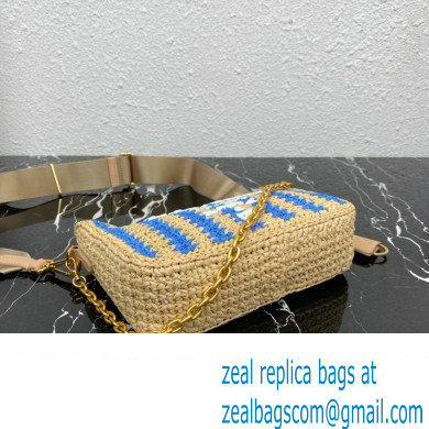 Prada Re-Edition 2005 crochet raffia shoulder bag 1BH204 Beige/Blue 2023 - Click Image to Close