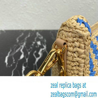 Prada Re-Edition 2005 crochet raffia shoulder bag 1BH204 Beige/Blue 2023 - Click Image to Close