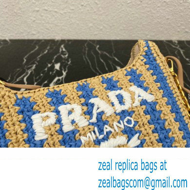 Prada Re-Edition 2005 crochet raffia shoulder bag 1BH204 Beige/Blue 2023