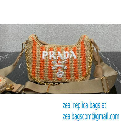 Prada Re-Edition 2005 crochet raffia shoulder bag 1BH204 Beige/Orange 2023