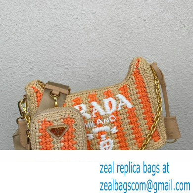 Prada Re-Edition 2005 crochet raffia shoulder bag 1BH204 Beige/Orange 2023