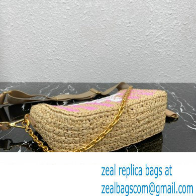 Prada Re-Edition 2005 crochet raffia shoulder bag 1BH204 Beige/Pink 2023