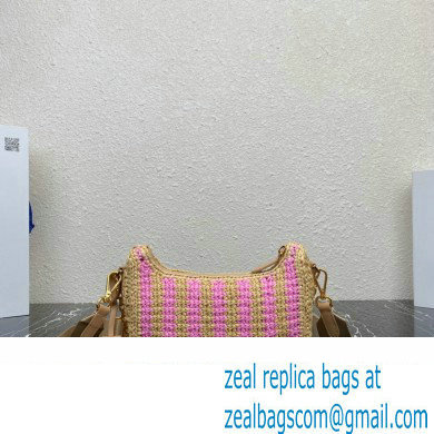 Prada Re-Edition 2005 crochet raffia shoulder bag 1BH204 Beige/Pink 2023