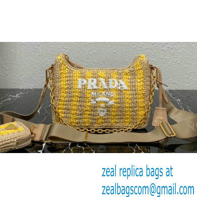 Prada Re-Edition 2005 crochet raffia shoulder bag 1BH204 Beige/Yellow 2023