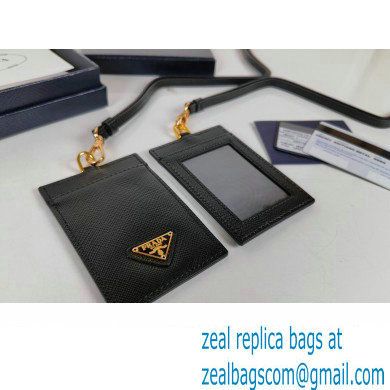 Prada Saffiano Leather Badge Holder 1MC007 Enameled metal triangle logo Black/Gold